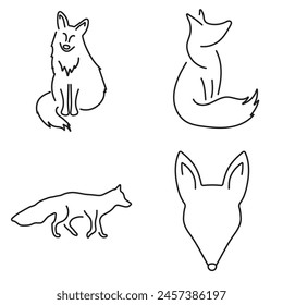 Group of black fox icons on a white background. Vector illustration.