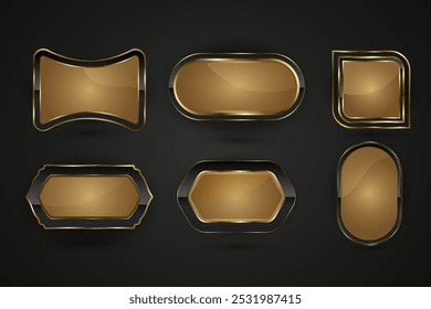 Group of Black and gold buttons design with premium gradient color in elements. Set of Luxury special shapes web IU buttons. and collection of metallic sheen at the center