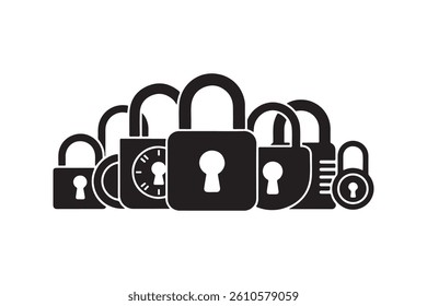 Group of Black Padlock Icons for Security Concept