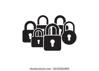 Group of Black Padlock Icons for Security Concept