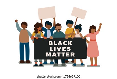 Group of Black Person Holding Signs To Protest For Black Person, Black Lives Matter, vector, Illustration,