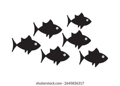 Grupo de silhueta preta ícones de peixes tropicais, símbolo de vida aquática simples em estilo preto plano.