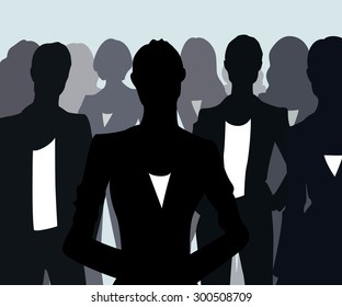 Group of black silhouettes of businesswomen 