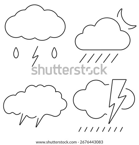 Group of black storm icons on a white background. Vector illustration.