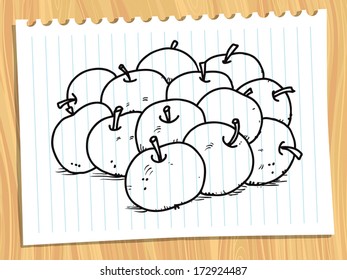 Group of black and white apples.