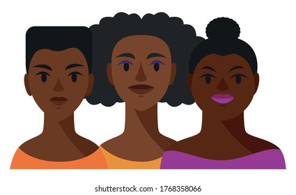 Group of black young beautiful women. People of color portrait.  Black lives matter poster.