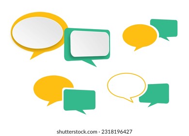 grupo de icono de burbuja de voz verde y naranja en blanco para la comunicación, concepto de comentarios de clientes