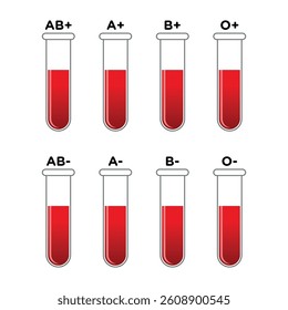 Group blood in test tube flat design. Blood test graphic vector illustration