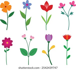 Group of Blossom Botanical Decorative Wildflower Outline Collection Drawing Abstract and Elegant Flat Flower Set Hand Drawn Bundle Line Art EPS 10 - V10