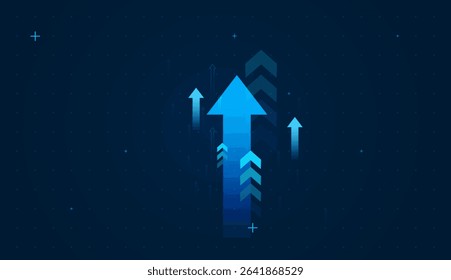 Group of blue arrow for graph background. The large central blue arrow represents strong upward momentum, symbolizing business or personal growth and provement concept vector