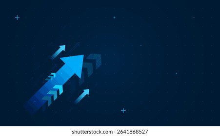 Group of blue arrows represents strong upward momentum, symbolizing business or personal growth and provement concept vector illustration