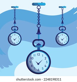 Group of blue pocket watches Vector