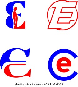 a group of blue and red icons with the letter e on it