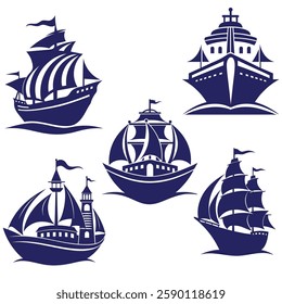 group  blue ships  vector design and whtie background