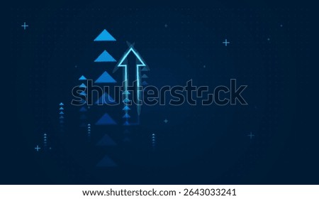 Group of bold blue arrows conveys optimism and achievement, modern flat arrows, business infographics making it suitable upward arrows increasing, growth, progress, success