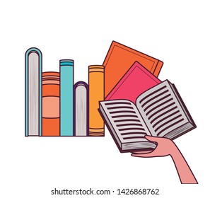 Group of books and hand design