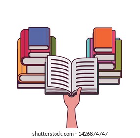 Group of books and hand design