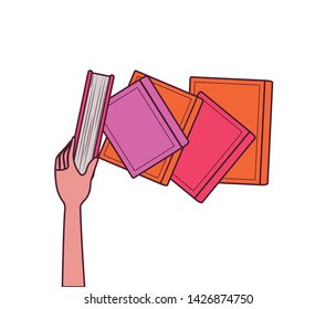Group of books and hand design