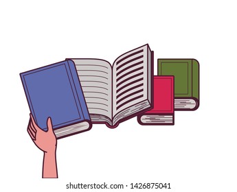 Group of books and hand design