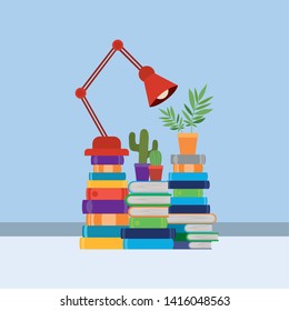 Group of books and lamp design