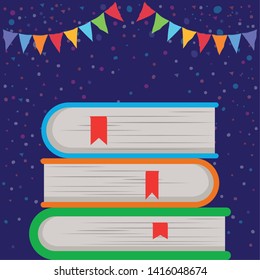 Group of books and pennant design vector illustration