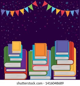 Group of books and pennant design vector illustration