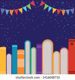 Group of books and pennant design vector illustration