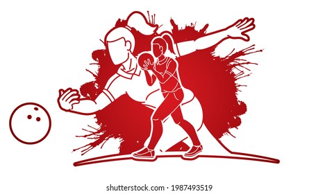 Group of Bowler Bowling Female Players Action Cartoon Graphic Vector