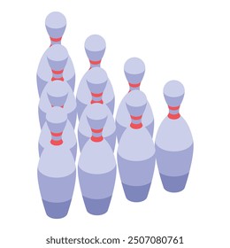 Group of bowling pins standing upright, ready to be knocked down