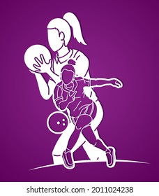 Group of Bowling Sport Female Players Graphic Vector