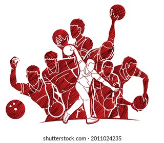 Group of Bowling Sport Male Players Graphic Vector