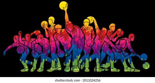 Group of Bowling Sport Male Players Graphic Vector