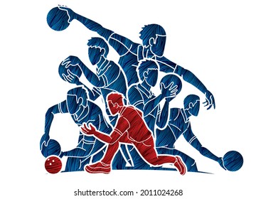 Group of Bowling Sport Male Players Graphic Vector