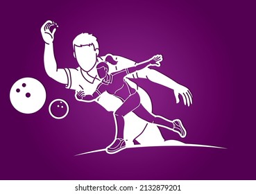 Group of Bowling Sport Player Action Cartoon Graphic Vector