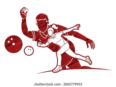 Group of Bowling Sport Players Bowler Action Cartoon Graphic Vector 