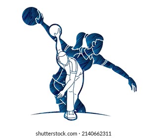 Group of Bowling Sport Players Male and Female  Action Cartoon Graphic Vector