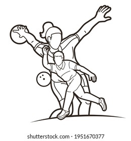 Group of Bowling Sport Players Men and Women Pose Cartoon Graphic Vector
