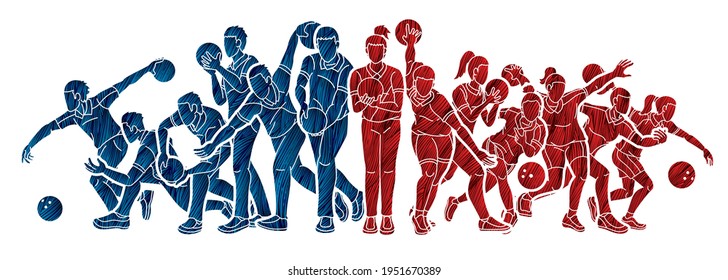 Group of Bowling Sport Players Men and Women Pose Cartoon Graphic Vector - Shutterstock ID 1951670389
