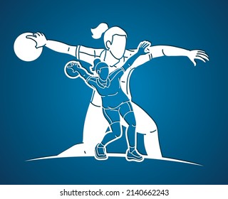 Group of Bowling Sport Players Women Action Cartoon Graphic Vector