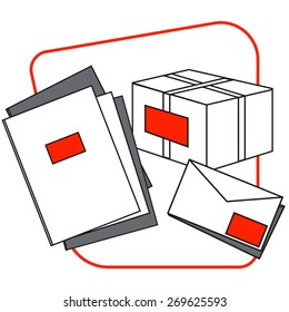 Group of box, envelopes and notebooks
