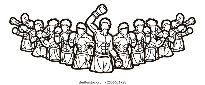 Group of Boxer Boxing Sport Male Fighting Mix Action Cartoon Graphic Vector