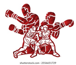 Group of Boxer Boxing Sport Male Fighting Mix Action Cartoon Graphic Vector