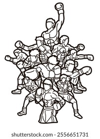 Group of Boxer Boxing Sport Male Fighting Mix Action Cartoon Graphic Vector