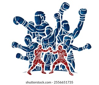 Group of Boxer Boxing Sport Male Fighting Mix Action Cartoon Graphic Vector