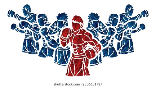 Group of Boxer Boxing Sport Male Fighting Silhouette Mix Action Cartoon Graphic Vector