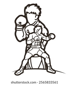 Group of Boxer Boxing Sport Mix Kickboxing Action Cartoon Graphic Vector