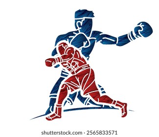 Group of Boxer Boxing Sport Mix Kickboxing Action Cartoon Graphic Vector