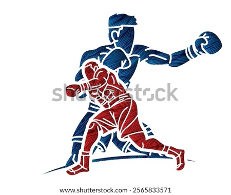 Group of Boxer Boxing Sport Mix Kickboxing Action Cartoon Graphic Vector