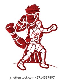 Grupo de Boxer Mix Ação Boxe Esporte Desenho Animado Vetor Gráfico