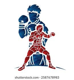 Group of Boxer Ultimate Fighter Boxing Sport Mix  Action Muay Thai Cartoon Graphic Vector